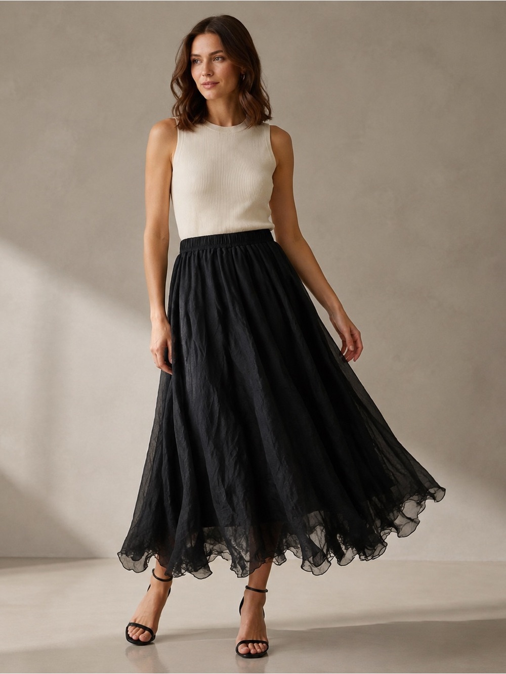Elegant Black Maxi Skirt - Flowy Ruffle Hem